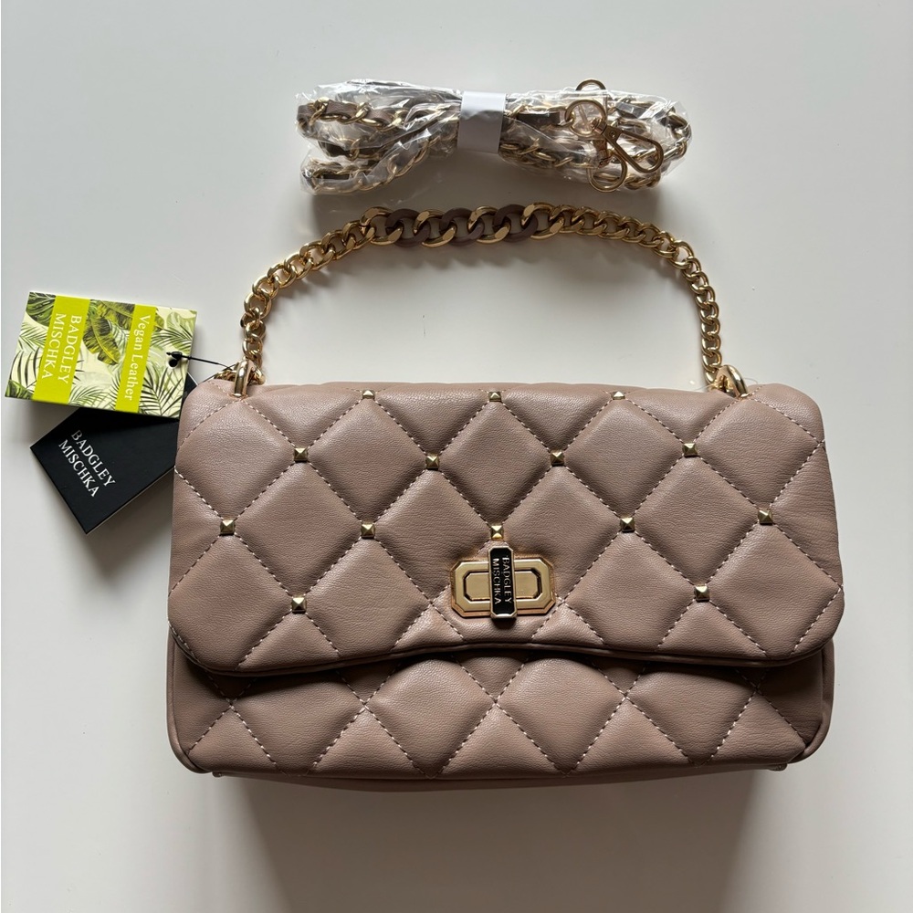 Badgley Mischka Quilted Tan Crossbody Bag